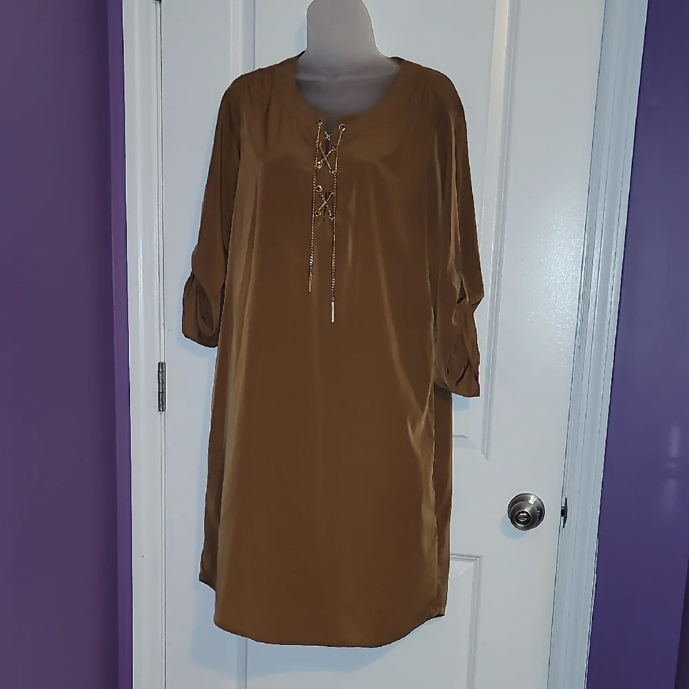 Michael Kors Tan Lace-Up Dress Sz: XL - Picture 3 of 8